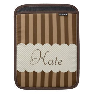 Personalized Brown Beige Stripes Polka Dots Design Sleeve For iPads