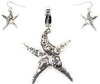 Magnet Function Starfish Pendant and Earring Set Jewelry