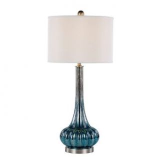Trans Globe RTL 8782 One Light Table Lamp Set of 2, Brushed Nickel Finish with Aqua Mercury Glass with White Fabric Shade    