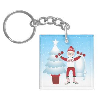 Santa Claus gets fit for Christmas Square Acrylic Keychains