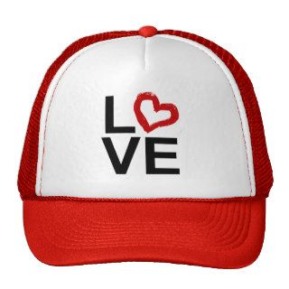 LOVE, Black and White with Red Sketched Heart Trucker Hats