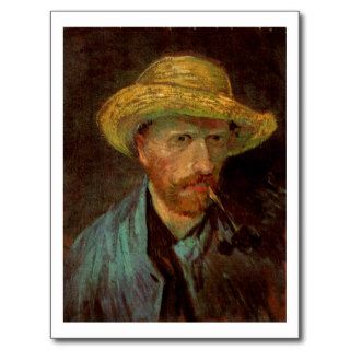 Van Gogh Self Portrait, Straw Hat and Pipe (F179v) Postcards