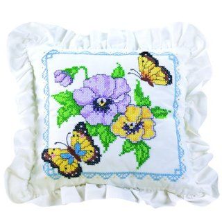 Bucilla 65524 Stamped Cross Stitch Kit Butterflies/Flowers Pillow
