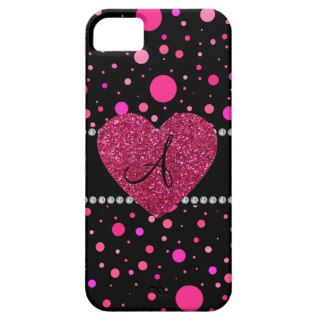 Monogram pink polka dots pink heart iPhone 5 cover