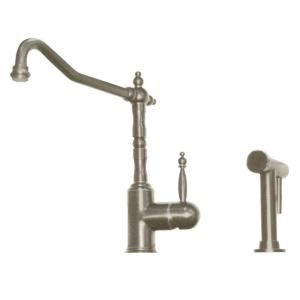 Whitehaus Jem Collection Single Handle Side Sprayer Kitchen Faucet in Brushed Nickel WH2070800 BN