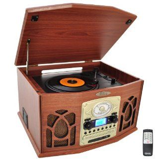 Pyle Home PTCDS7UIW Retro Vintage Turntable with CD//Casette/Radio/USB/SD, Aux In and Vinyl to  Encoding (Wood Finish) Electronics