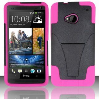 For HTC One M7 (AT&T/T Mobile/Sprint)   PC+SC HYBRID Cover w/ Kickstand   Hot Pink HYB Cell Phones & Accessories