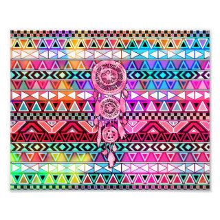 Hipster Pink Dreamcatcher Neon Andes Aztec Pattern Photo Print