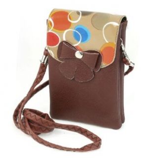 Lychee Print Faux Leather Stud Closure Purse Shoulder Bag Brown for Lady Wallets