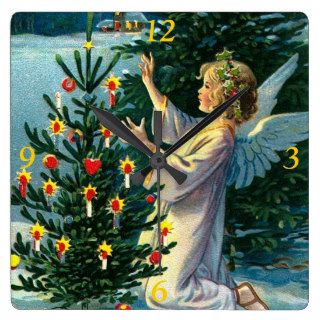 Angel Decorating Christmas Tree 2 Clocks