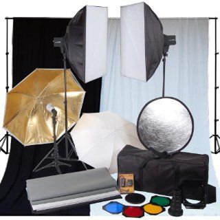 Complete Photography Studio Kit Including Backgrounds, Background Support, Strobe Umbrella, Reflectors, Gels, Carrying Case, and More.  Photo Studio Support Equipment  Camera & Photo