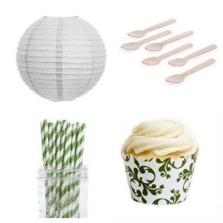 Dress My Cupcake DMC432590 Dessert Table Party Kit with Lanterns and Mini Wrappers, Leaf Green Filigree Kitchen & Dining