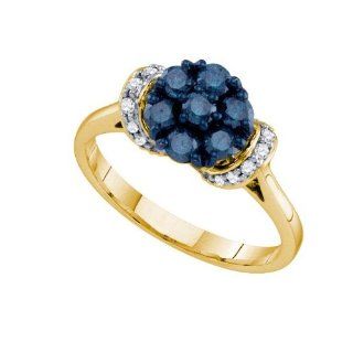 0.66ctw Blue Diamond Flower Ring 10K Yellow Gold Jewelry