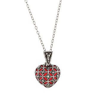 Glitzy Rocks Sterling Silver Marcasite Red Enamel Heart Necklace Glitzy Rocks Gemstone Necklaces
