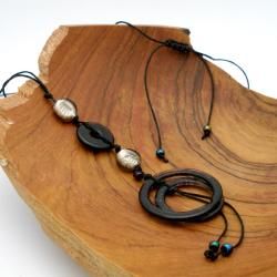 Cotton Black Fused Glass Rings and Beads Necklace (Chile) Global Crafts Necklaces