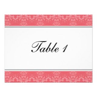 Table Number Wedding Card Honeysuckle Pink Damask Personalized Invitations