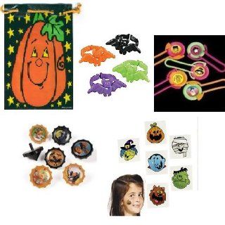 84 pc HALLOWEEN PARTY FAVORS or TRICK or TREAT Goody Bags/TATTOOS/Rings/TOPS/Disc Shooters/Goodies/JUST ADD CANDY 