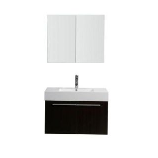 Virtu USA Midori 35 3/16 in. Single Sink Basin Vanity in Wenge with Poly Marble Vanity Top in White and Medicine Cabinet Mirror JS 50136 WG