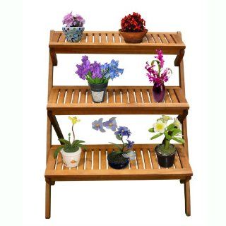 VIFAH V499 Outdoor Wood Three Layer Plant Stand  Indoor Plant Stand  Patio, Lawn & Garden