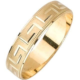 14K Gold Men's Designer Greek Key Wedding Band (5mm) Size 13.5 Jewelry