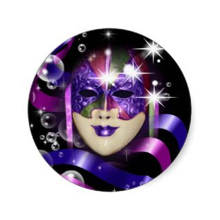 Masquerade party mardi gras mask round stickers