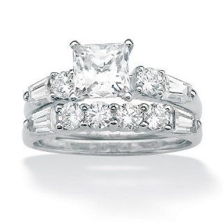 Royal Palm Jewelry 475638 2.52 TCW Princess Cut Cubic Zirconia 10k White Gold Bridal Engagement Ring Set   Size 8 Jewelry