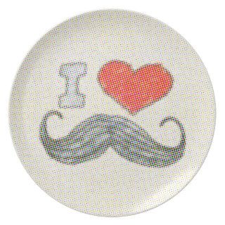 Funny I love / heart Mustaches comics kids drawing Plates