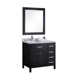 Design Element London 36 in. W x 22 in. D X 34 in. H Vanity in Espresso with Marble Vanity Top and Mirror in Carrara White DEC076 D