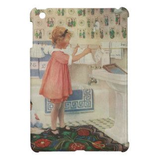 Vintage Girl, Child Doing Laundry Hanging Clothes iPad Mini Covers