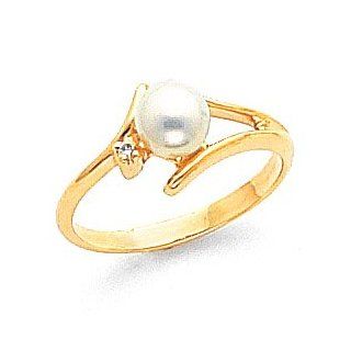 Women's 14k Gold Diamond and Pearl Promise Ring Jewelry