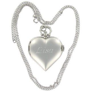 Engraved Silver Heart Locket Necklace with Watch Engraved Gift 