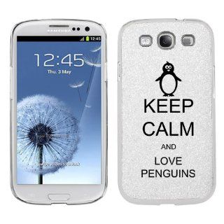 White Samsung Galaxy S3 SIII i9300 Glitter Bling Hard Case Cover KG352 Keep Calm and Love Penguins Cell Phones & Accessories