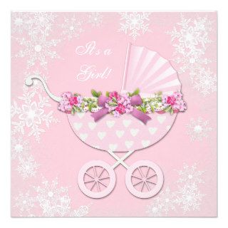 Pink Snowflake Winter Wonderland Baby Shower Invitation