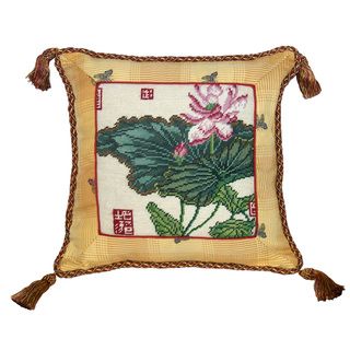 Lotus Needlepoint Tassel Decorative Pillow Throw Pillows