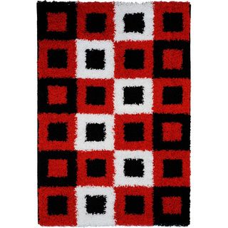 Soft Shag Boxes Red/ Black/ White Area Rug (6'7 x 9'3) 7x9   10x14 Rugs
