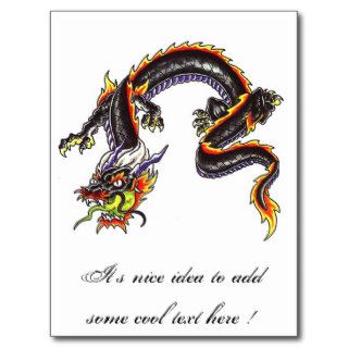 Cool Oriental Black Dragon tattoo postcard