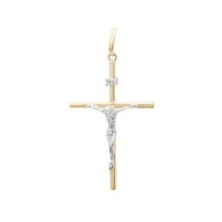 10k Yellow Gold Crucifix Cross Christ Unisex Pendant Polished Womens Mens Jesus Jewelry