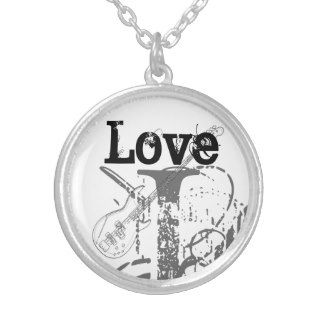 Love L Initial Monogram Guitar Silver Necklaces