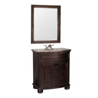 Celeste 31 in. W x 20.25 in. D Basin Vanity in Java with Hand Crafted Stone Vanity Top in Cocoa & Mirror DISCONTINUED PPM30 JAV