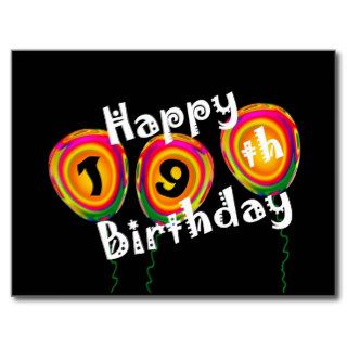 Happy 19th Birthday Colorful Balloons Postcards