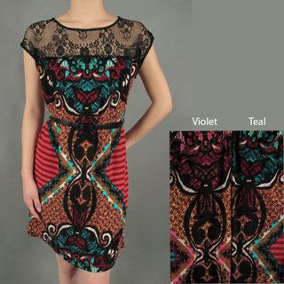 Tabeez Women's Boho Print Belted Dress Tabeez Casual Dresses