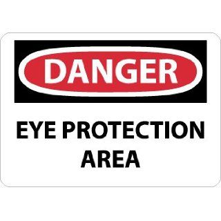 NMC D523RB OSHA Sign, Legend "DANGER   EYE PROTECTION AREA", 14" Length x 10" Height, Rigid Plastic, Black/Red on White Industrial Warning Signs