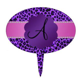 Monogram purple leopard print cake topper