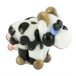 Handmade Black and White Cow Lampwork Beads