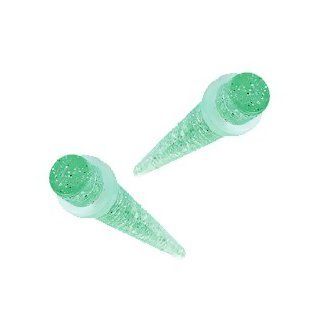 Solid Green Acrylic Glitter Taper with Clear O Rings 8GA Jewelry