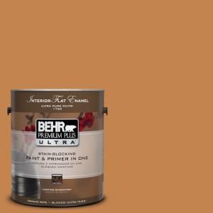 BEHR Premium Plus Ultra 1 Gal. #UL120 9 Butter Rum Interior Flat Enamel Paint 175301