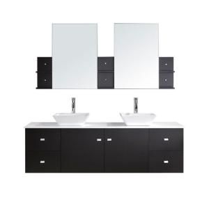 Virtu USA Clarissa 72 in. Double Basin Vanity in Espresso with Artificial Stone Vanity Top and Mirror in White MD 409 S ES