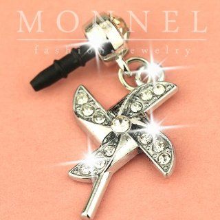 ip508 Cute Crystal Windmill Anti Dust Plug For iPhone 4 4S Cover Charm Cell Phones & Accessories