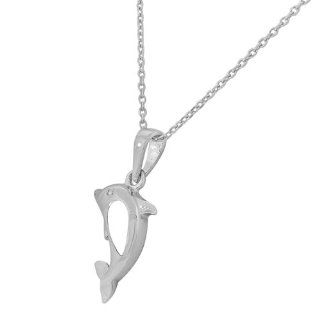 Sterling Silver White Gold Tone Mother of Pearl Dolphin Womens Pendant Necklace with Chain Jewelry