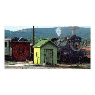 Steam Locomotive Coming into Train Yard Photo Card Template